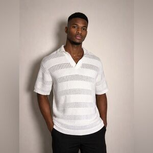 Men's White Knit Polo Shirt date night, bohomen, resort, casual